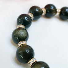 Load image into Gallery viewer, Golden Sheen Obsidian (w/ S925 Night Fury) Crystal Bracelet