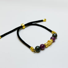 Load image into Gallery viewer, Ruby x Pyrite (w/ Gold Plated Pixiu Charm) Cord Bracelet