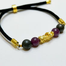 Load image into Gallery viewer, Ruby x Pyrite (w/ Gold Plated Pixiu Charm) Cord Bracelet