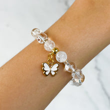 Load image into Gallery viewer, Clear Quartz x Frosted Quartz (Acrylic Butterfly Charm) Crystal Bracelet
