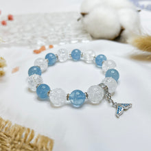 Load image into Gallery viewer, Aquamarine x Frosted Clear Quartz (Silver Tail Charm) Crystal Bracelet