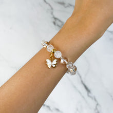 Load image into Gallery viewer, Clear Quartz x Frosted Quartz (Acrylic Butterfly Charm) Crystal Bracelet