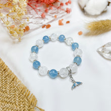 Load image into Gallery viewer, Aquamarine x Frosted Clear Quartz (Silver Tail Charm) Crystal Bracelet