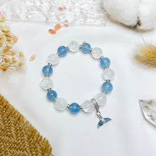 Load image into Gallery viewer, Aquamarine x Frosted Clear Quartz (Silver Tail Charm) Crystal Bracelet