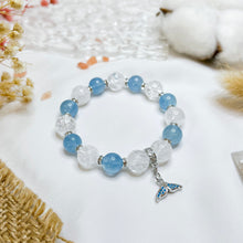 Load image into Gallery viewer, Aquamarine x Frosted Clear Quartz (Silver Tail Charm) Crystal Bracelet