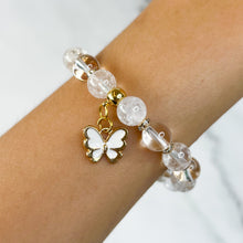 Load image into Gallery viewer, Clear Quartz x Frosted Quartz (Acrylic Butterfly Charm) Crystal Bracelet