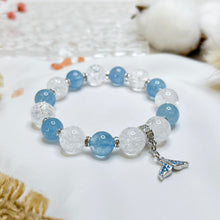 Load image into Gallery viewer, Aquamarine x Frosted Clear Quartz (Silver Tail Charm) Crystal Bracelet