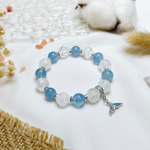 Load image into Gallery viewer, Aquamarine x Frosted Clear Quartz (Silver Tail Charm) Crystal Bracelet