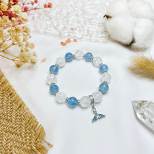 Load image into Gallery viewer, Aquamarine x Frosted Clear Quartz (Silver Tail Charm) Crystal Bracelet