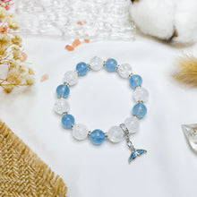 Load image into Gallery viewer, Aquamarine x Frosted Clear Quartz (Silver Tail Charm) Crystal Bracelet