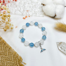 Load image into Gallery viewer, Aquamarine x Frosted Clear Quartz (Silver Tail Charm) Crystal Bracelet