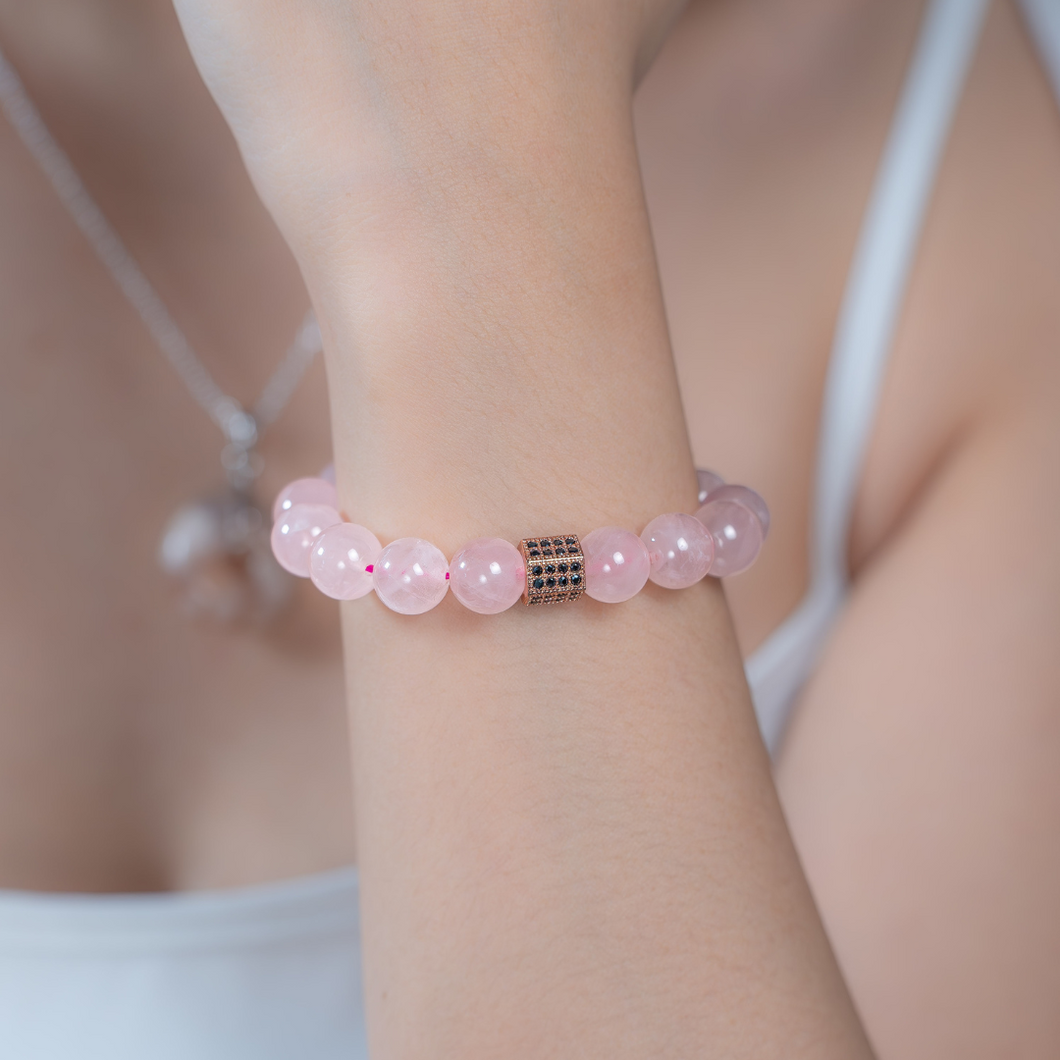 Rose Quartz Crystal Bracelet (Rose Gold Spacer)