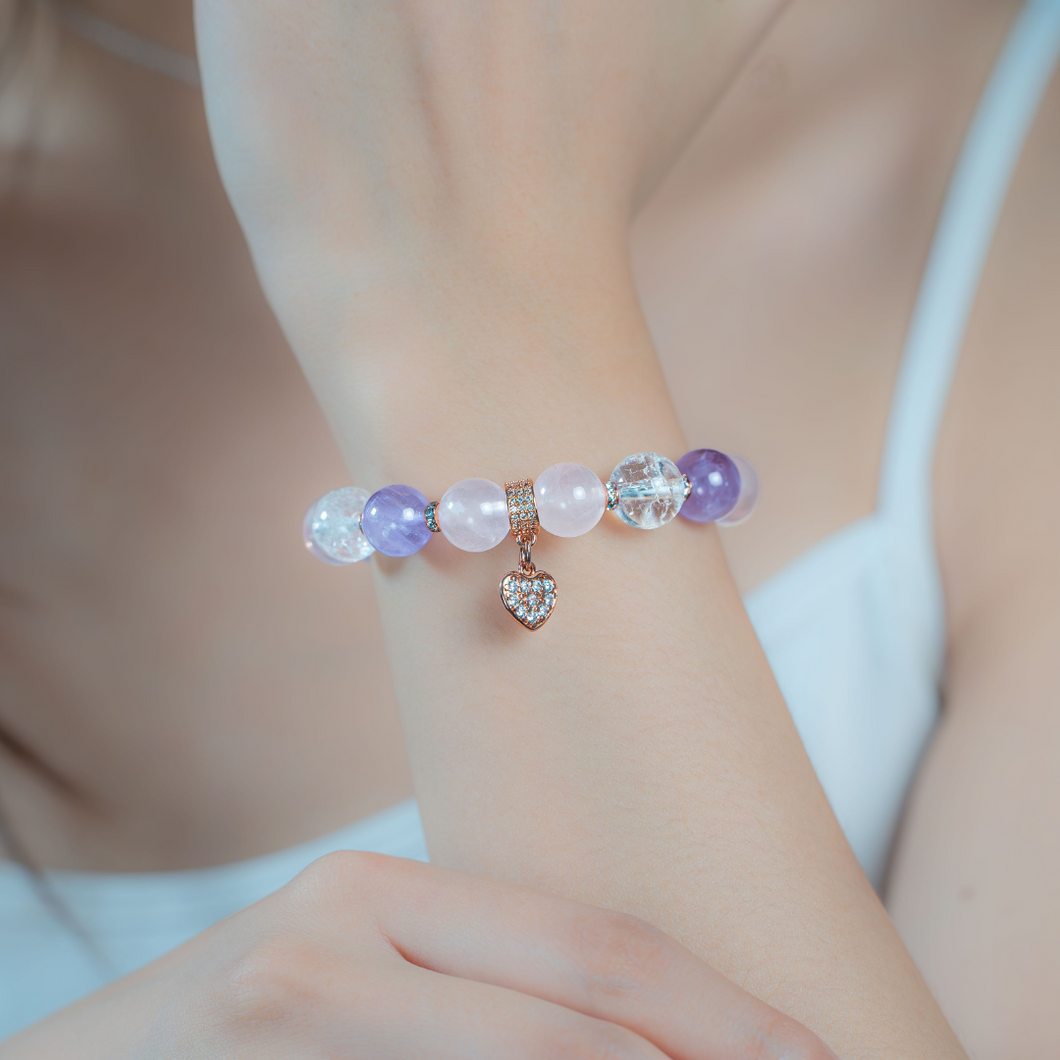 Lavender Rose Crystal Bracelet (Lavender Quartz, Rose Quartz, Clear Quartz)