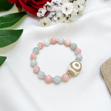 Load image into Gallery viewer, 3-Eyed Dzi Agate Bead (Fortune &amp; Wealth Hook, Pink Opal &amp; Green Jade) Crystal Bracelet
