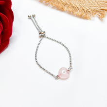 Load image into Gallery viewer, Rose Quartz Crystal Heart Stainless Steel Slider Bracelet
