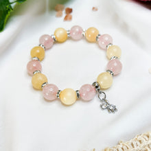 Load image into Gallery viewer, Honey Calcite x Rose Quartz (w/ S925 Teddy Bear) Crystal Bracelet
