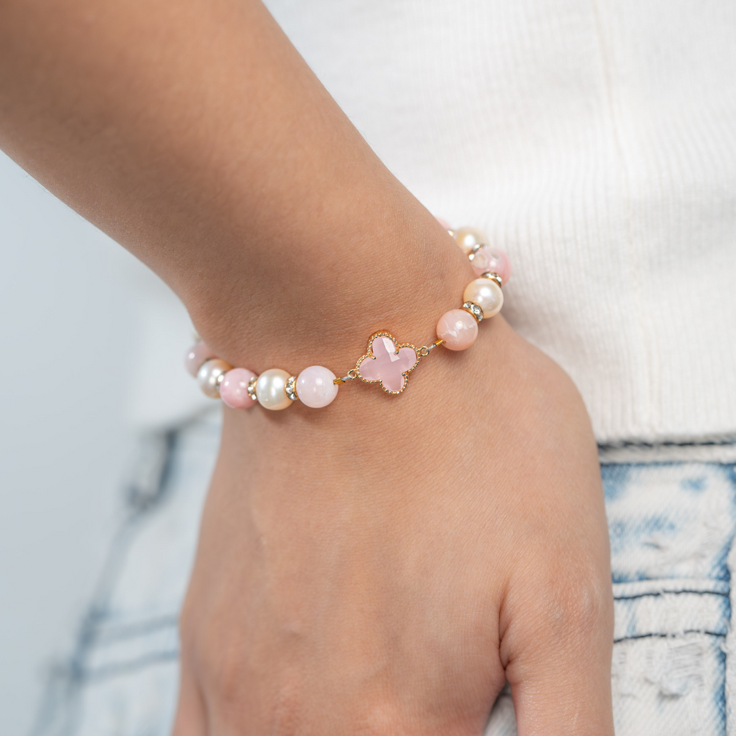 Princess Ophelia (Pink Opal, Pearl, Gold Clover) Magnetic Bracelet