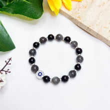 Load image into Gallery viewer, Dark Moon Guardian (RARE Black Moonstone, Black Tourmaline, Evil Eye) Crystal Bracelet - Ameliorate&#39;s Signature
