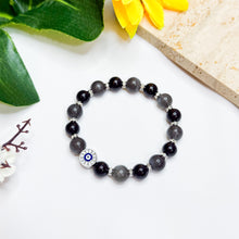 Load image into Gallery viewer, Dark Moon Guardian (RARE Black Moonstone, Black Tourmaline, Evil Eye) Crystal Bracelet - Ameliorate&#39;s Signature
