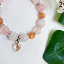 Load image into Gallery viewer, Honey Peach (Rose Quartz, White Jade, Orange Moonstone w/ Glass Heart) Crystal Bracelet
