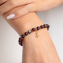 Load image into Gallery viewer, Mini Dahlia (Silver Sheen Obsidian, Garnet) Crystal Bracelet
