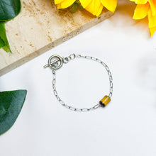 Load image into Gallery viewer, Yellow Tiger&#39;s Eye Barrel Crystal Stainless Steel Chain Bracelet
