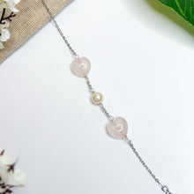 Load image into Gallery viewer, Pearly Rose Hearts Crystal Stainless Steel Chain Bracelet (Rose Quartz, Freshwater Pearls)
