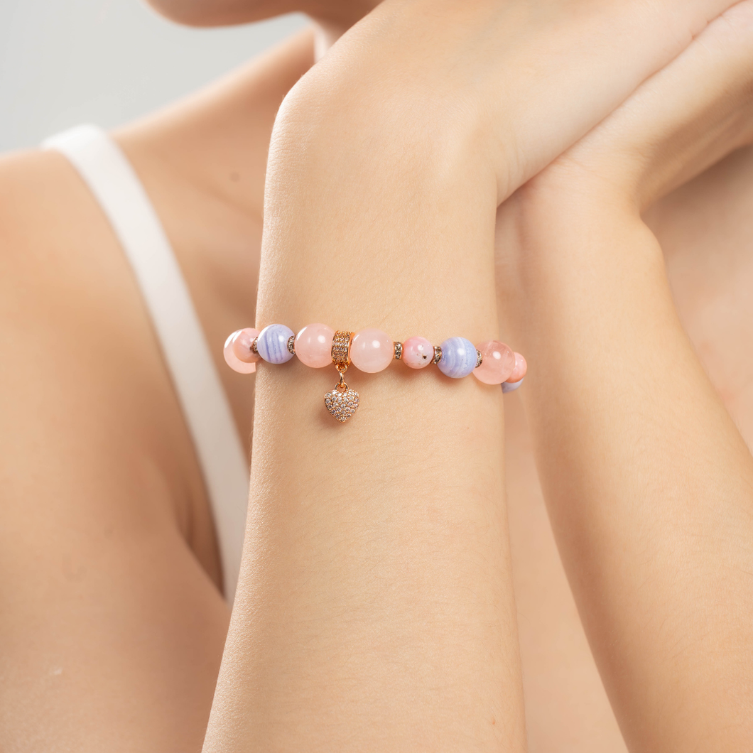 Blue Rose (Blue Lace Agate, Rose Quartz, Pink Opal) Crystal Bracelet