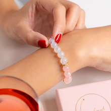Load image into Gallery viewer, Lylia (Rose Quartz, Rainbow Moonstone, 18k Gold Plated Spacers) Crystal Bracelet
