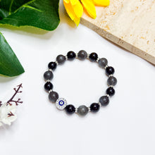 Load image into Gallery viewer, Dark Moon Guardian (RARE Black Moonstone, Black Tourmaline, Evil Eye) Crystal Bracelet - Ameliorate&#39;s Signature
