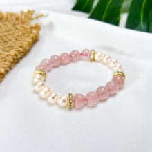 Load image into Gallery viewer, Rose Pearl Crystal Bracelet (Rose Quartz &amp; Freshwater Pearls)
