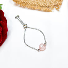 Load image into Gallery viewer, Rose Quartz Crystal Heart Stainless Steel Slider Bracelet
