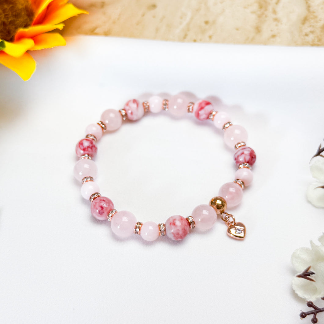 Pink Sorbet Crystal Bracelet (RARE Cinnabrite, Rose Quartz, Mexico Grade 3A Pink Opal)