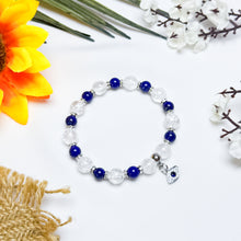 Load image into Gallery viewer, Lapis Lazuli x Crackled Clear Quartz Crystal Bracelet (Evil Eye Charm)
