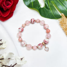 Load image into Gallery viewer, Pink Sorbet Crystal Bracelet (Cinnabar, Rose Quartz, Pink Opal, Rose Gold Heart Charm)
