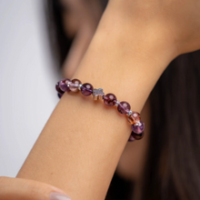 Load image into Gallery viewer, Amethyst Phantom with Meteorite Clover Charm Crystal Bracelet
