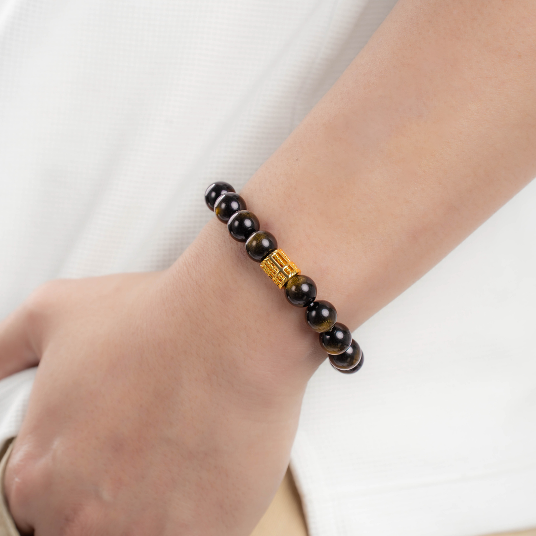 Golden Sheen Obsidian (Gold Plated Abacus) Crystal Bracelet