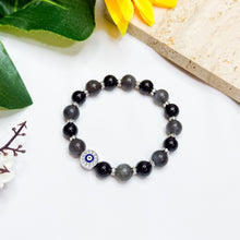 Load image into Gallery viewer, Dark Moon Guardian (RARE Black Moonstone, Black Tourmaline, Evil Eye) Crystal Bracelet - Ameliorate&#39;s Signature

