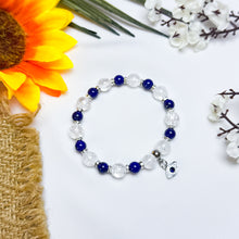 Load image into Gallery viewer, Lapis Lazuli x Crackled Clear Quartz Crystal Bracelet (Evil Eye Charm)
