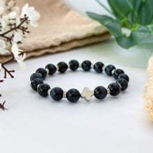 Load image into Gallery viewer, Blue Tiger&#39;s Eye with Meteorite Clover Charm Crystal Bracelet
