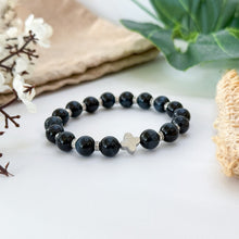 Load image into Gallery viewer, Blue Tiger&#39;s Eye with Meteorite Clover Charm Crystal Bracelet
