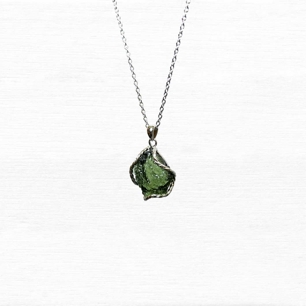 Raw Moldavite Crystal S925 Necklace