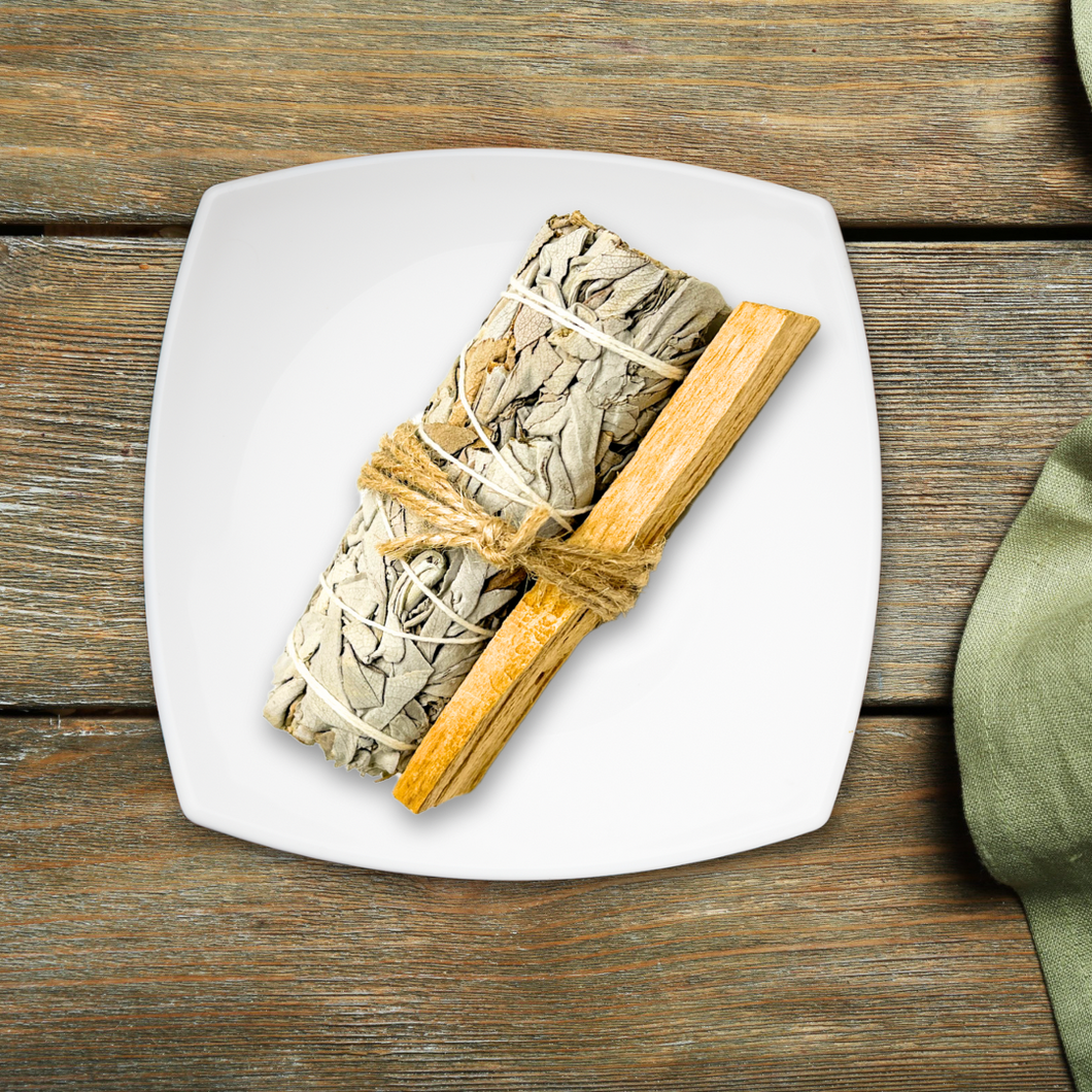 Ameliorate Crystals Cleansing Bundle: White Sage, Palo Santo, Selenite Stick
