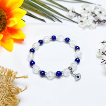 Load image into Gallery viewer, Lapis Lazuli x Crackled Clear Quartz Crystal Bracelet (Evil Eye Charm)
