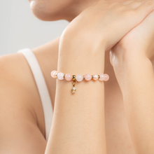 Load image into Gallery viewer, Pastel Odette (Rose Quartz, White Jade, Freshwater Pearl, Gold Angel Charm) Crystal Bracelet
