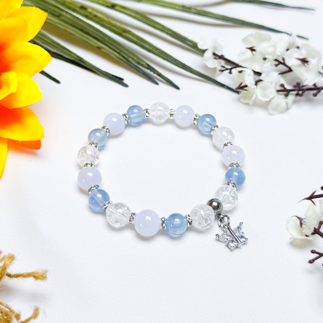 Ocean Blue (Santa Maria Aquamarine, Blue Chalcedony, Clear Quartz) Crystal Bracelet