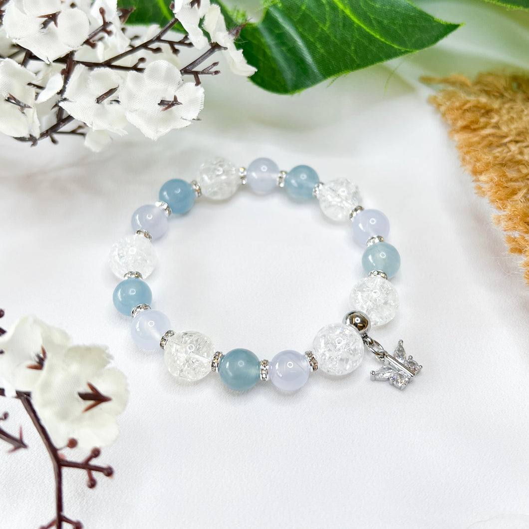 Azure Sky Crystal Bracelet (Blue Calcite, Blue Chalcedony, Frosted Clear Quartz)