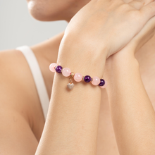 Load image into Gallery viewer, Amethyst x Rose Quartz Crystal Bracelet (Rose Gold Heart)
