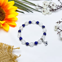 Load image into Gallery viewer, Lapis Lazuli x Crackled Clear Quartz Crystal Bracelet (Evil Eye Charm)

