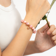 Load image into Gallery viewer, Pink Sorbet Crystal Bracelet (Cinnabar, Rose Quartz, Pink Opal, Rose Gold Heart Charm)
